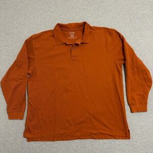 L.L Bean  Long Sleeve Polo Shirt Burnt 100% Cotton Pique Orange Mens Size XL